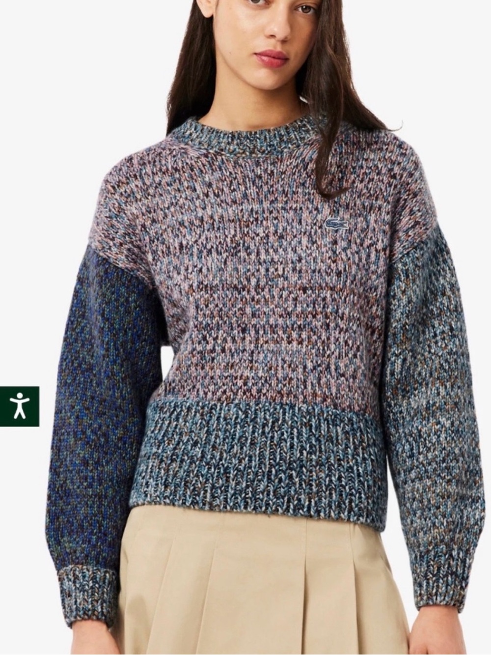 Lacoste Blue and Pink Marled Crewneck Sweater